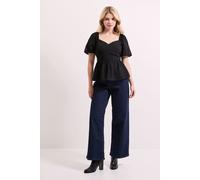 Dorothy Perkins Sweetheart Tie Back Puff Sleeve Top, 14, Black
