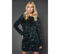 Dorothy Perkins Women's Teal Ruched Velvet Sequin Mini Dress in Green | Size: 16 Dorothy Perkins Green 16