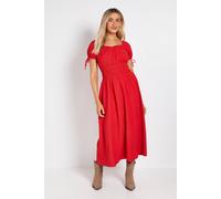 Dorothy Perkins Women's Tie Cap Sleeve Elasticated Channel Waist Midi Dress in Red | Size: 14 Dorothy Perkins Red 14