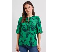 Dorothy Perkins Women's Tie Detail Puff Sleeve Printed Top in Green | Size: 10
