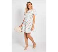 Dorothy Perkins Tie Front Button Detail Puff Sleeve Mini Dress, 16, Floral