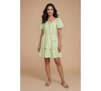 Dorothy Perkins Women's Tie Front Puff Sleeve Poplin Mini Dress in Animal | Size: 18