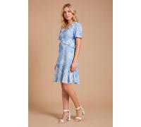 Dorothy Perkins Women's Tie Front Ruffle Sleeve Printed Mini Dress in Blue | Size: 16 Dorothy Perkins Blue 16