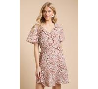 Dorothy Perkins Women's Tie Front Ruffle Sleeve Printed Mini Dress in Orange | Size: 14