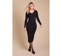 Dorothy Perkins Women's V-Neck Button Down Knitted Maxi Dress in Black | Size: Large