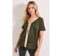 Dorothy Perkins Women's V Neck Short Sleeve Sequin T-Shirt in Khaki | Size: 8
