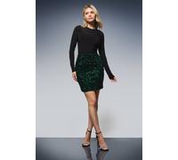 Dorothy Perkins Women's Velvet Sequin Mini Skirt in Forest | Size: 18