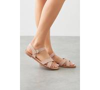 Dorothy Perkins Women's Wide Fit Florence Faux Leather Cross Strap Flat Sandals in Blush | Size: 7