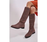 Dorothy Perkins Women's Wide Fit Karla Knee High Flat Boots in Taupe | Size: 3