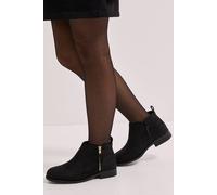 Dorothy Perkins Women's Wide Fit Maddy Side Zip Flat Ankle Boots in Natural Black | Size: 3