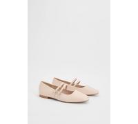 Dorothy Perkins Yara Faux Leather Double Mary Jane Square Toe Padded Ballerinas, 7, Beige
