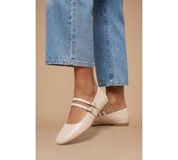 Dorothy Perkins Yara Faux Leather Double Mary Jane Square Toe Padded Ballerinas, 6, Beige