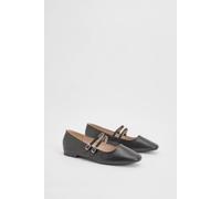 Dorothy Perkins Women's Yara Faux Leather Double Mary Jane Square Toe Padded Ballerinas in Black | Size: 5 Dorothy Perkins Black 5