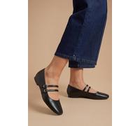 Dorothy Perkins Yara Faux Leather Double Mary Jane Square Toe Padded Ballerinas, 3, Black