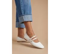Dorothy Perkins Yara Faux Leather Double Mary Jane Square Toe Padded Ballerinas, 6, White