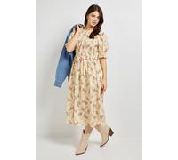 Dorothy Perkins Yellow Ditsy Floral Tie Front Frill Sleeve Printed Poplin Midi Dress, 10, Floral