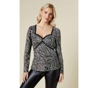 Dorothy Perkins Women's Zebra Lace Front Long Sleeve Blouse | Size: 10 Dorothy Perkins Zebra 10