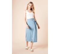 Dorothy Perkins Wrap Front Denim Midi Skirt, 8, Light Wash