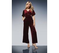Dorothy Perkins Wrap Velvet Trim Detail Jumpsuit In Berry berry 18