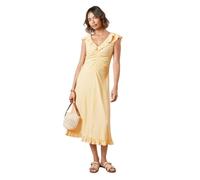 Dorothy Perkins Yellow Spot Frill Neck Ruched Front Jersey Midi Dress, 12, Yellow