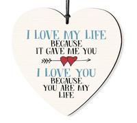 Dorothy Spring I Love My Life I Love You Hanging Wooden Heart Wall Sign Love Token Plaque Gift for Him Her Keepsake