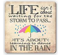 Dorothy Spring Life Isn’t About Waiting for the Storm to Pass It’s About Learning to Dance in the Rain Wooden Coaster with Cork Base Inspirational Gift for Home or Office