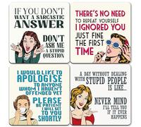 Dorothy Spring Retro Sarcastic Quote Wooden Drink Coasters Set of 4 Funny Coffee Table Gift for Friend Coworker Home Bar