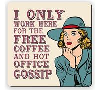 Dorothy Spring Square Wooden Drink Coaster with Cork Backing I Only Work Here for Coffee Funny Retro Sarcastic Gift for Office Friends and Colleagues
