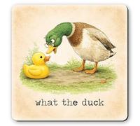 Dorothy Spring What The Duck Funny Duck Wooden Coaster | Cheeky bird lover gift for friends family coworkers birthdays stocking fillers and Secret Santa
