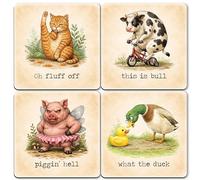Dorothy Spring Wooden Coaster Set Funny Animal Design for Coffee and Tea Table Cork Backing Gift for Friend Tea Coffee