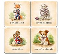 Dorothy Spring Wooden Drink Coaster Set Animal Design for Coffee and Tea Table Cork Backing Gift for Friend Home Décor