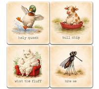 Dorothy Spring Wooden Drink Coaster Set Animal Theme for Coffee and Tea Table Cork Backing Gift for Home Friend