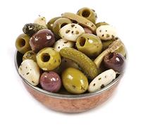 Dorri - Marinated Mixed Olives Basil and Garlic (Santorini) 2kg | Premium Green and Black Olives, Greek Olives, Pickled Garlic, Healthy Party Snack (Available from 250g to 3kg)