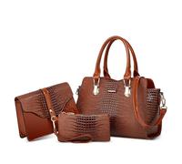 DORRISO 3 Pcs Set Fashion Women's Handbags Ladies Top Handle Bags Shoulder Bags Purse Simple Anti Thief for Party Office Travel Holiday Waterproof PU Leather Brown A