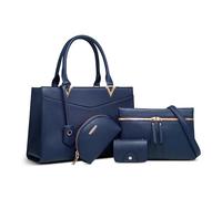DORRISO 4 Pcs Set Handbag for Women Anti Thief Ladies Shoulder Bags Casual Messenger Bags Purse Carder Crossbody Bags Simple for Party Office Travel Holiday Waterproof PU Leather Blue