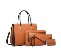 DORRISO 4 Pcs Set Handbag for Women Anti Thief Ladies Shoulder Bags Clutch Bag Carder Holder Casual Crossbody Bags Simple for Party Office Travel Holiday Waterproof PU Leather Orange
