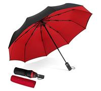 DORRISO Automatic Folding Umbrella Women Men Strongest Windproof Travel Portable Compact Business Golf Sun Umbrella Slip-Proof Handle Ladies Umbrella Fits Car & Backpack Red