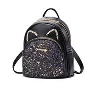 DORRISO Cute Backpack for Women Mini Cartoon Cat Women Backpack Girl Back Pack Anti-theft Lady Casual Rucksack Travel Daypacks for Leisure Dating Waterproof PU Leather Black