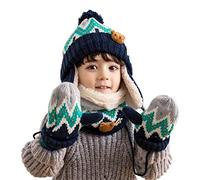 DORRISO Cute Girls Boys Caps Scarf Glove Set Warm Small Foxs Caps Autumn Winter Kids Newborn Baby Caps Scarf Baby Knitted Warm Woolen Caps 1-6 Years Old Blue B
