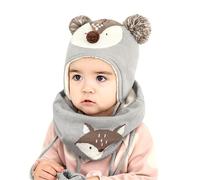 DORRISO Cute Girls Boys Caps Scarf Glove Set Warm Small Foxs Caps Autumn Winter Kids Newborn Baby Caps Scarf Baby Knitted Warm Woolen Caps 1-6 Years Old Gray
