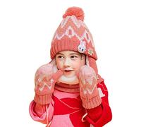 DORRISO Cute Girls Boys Caps Scarf Glove Set Warm Small Foxs Caps Autumn Winter Kids Newborn Baby Caps Scarf Baby Knitted Warm Woolen Caps 1-6 Years Old Pink