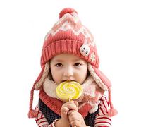 DORRISO Cute Kids Caps Scarf Set Autumn Winter Spring Baby Caps and Scarf Children Knitted Beanies Hat Warm Comfortable Woolen Hat for 1-7 Years Old Girls Boys Pink