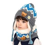 DORRISO Cute Kids Caps Scarf Set Autumn Winter Spring Baby Caps and Scarf Children Knitted Beanies Hat Warm Comfortable Woolen Hat for 1-7 Years Old Girls Boys Blue A