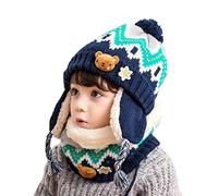 DORRISO Cute Kids Caps Scarf Set Autumn Winter Spring Baby Caps and Scarf Children Knitted Beanies Hat Warm Comfortable Woolen Hat for 1-7 Years Old Girls Boys Blue B