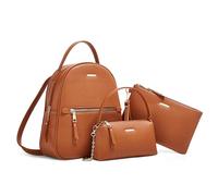 DORRISO Cute Women Backpack 3Pcs Set Handbag Backpack for Ladies Purse Elegant Shoulder Bag Clutch Bag Travel Top Handle Bag Set Waterproof for Office Dating Holiday PU Leather Brown