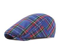 DORRISO Elegant Mens Flat Cap Adjustable Flat Caps Check Stripe Classic Beret Cap Travel Leisure Vacation Hats Men Newsboy Cabbie Driving Hat Blue