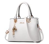 DORRISO Elegant PU Leather Handbag for Women - Classic Top Handle Tote with Shoulder Strap, Multi-Pocket Work Bag for Everyday, Travel & Occasions, White
