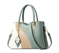 DORRISO Fashion Anti Thief Handbags for Women Casual Ladies Tote Bags Women’s Top Handle Bags Travel Medium Size Colour Block Design for Office Party Dating Soft Waterproof PU Leather Green