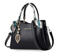 DORRISO Fashion Ladies Handbag Large Top Handle Bag with Elegant Pendant Women Shoulder Bag Suitable Travel Casual Shopping Daily PU Leather Messenger Bag Black