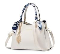 DORRISO Fashion Ladies Handbag Large Top Handle Bag with Elegant Pendant Women Shoulder Bag Suitable Travel Casual Shopping Daily PU Leather Messenger Bag White